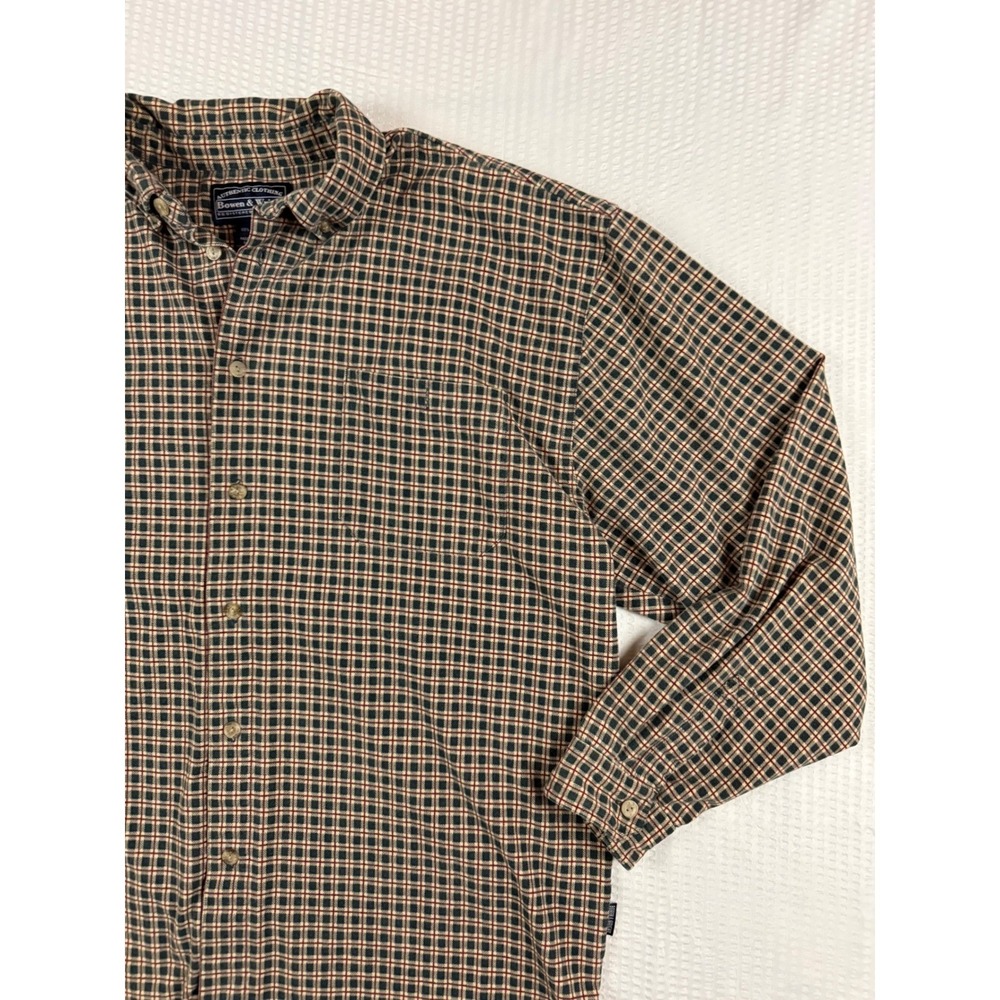 Vintage Bowen & Wright Shirt Mens XL Green Plaid 100% Cotton Button Down Preppy